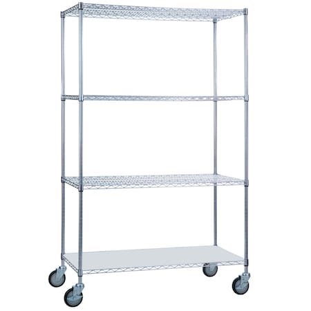 R&B Wire Products Heavy Duty Chrome Rolling Wire Shelving Unit with Solid Bottom Shelf, 18x60x78 LC186072SOL